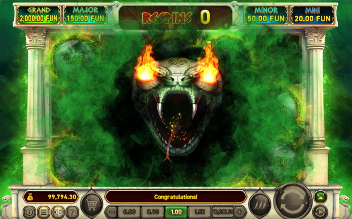 Power of gods bonus round win snake image