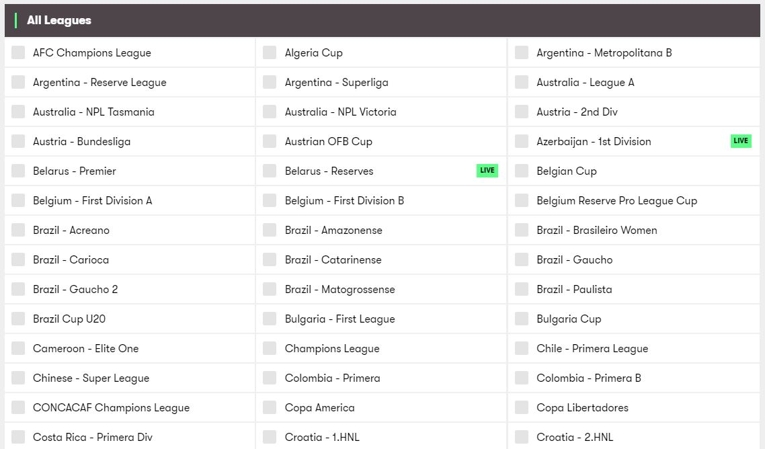 10bet markets football leagues