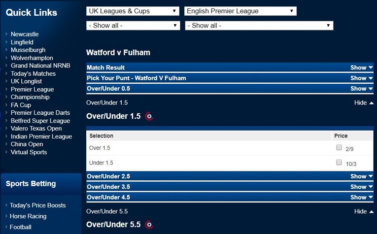 betfred markets odds 