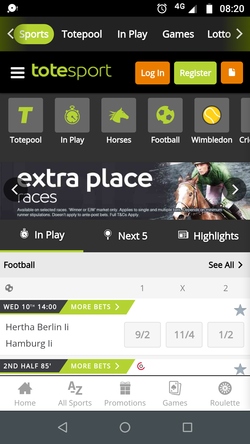 totesport mobile app screenshot