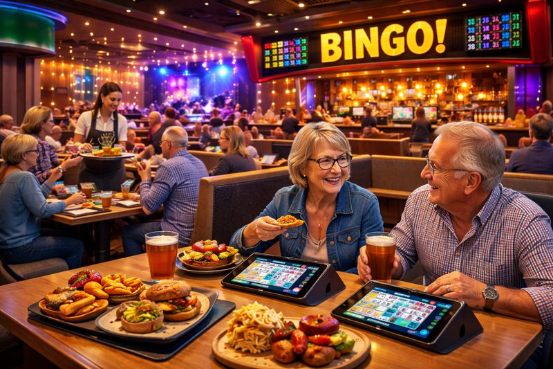 enjoying food and drink at the bingo