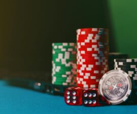casino chips and dice close up