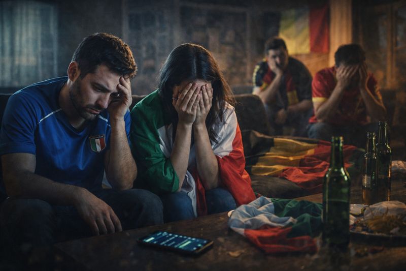 italy and germany football fans sad despondent